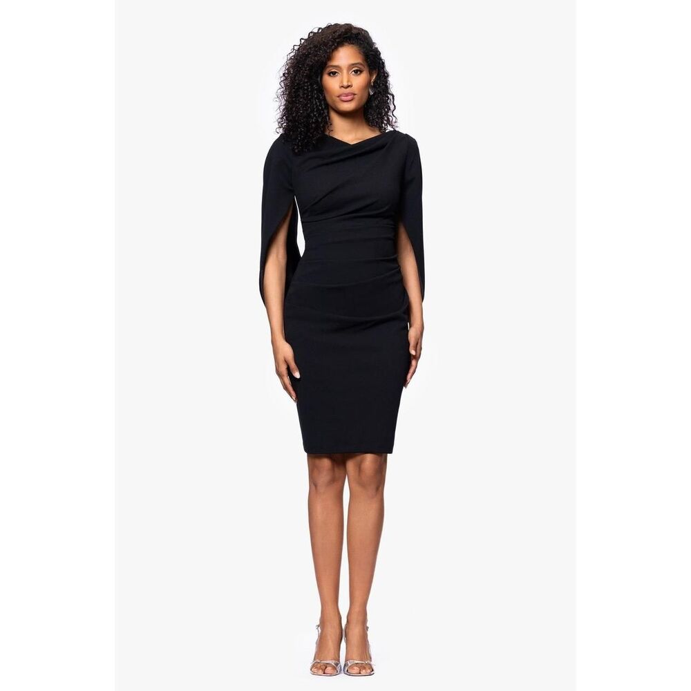 Betsy & Adam Jordan Short Scuba Crepe Draped Back in Black Size 6